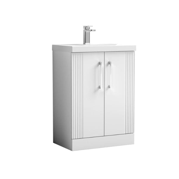 Nuie Floor Standing Vanity Units,Modern Vanity Units,Basins With Floor Standing Vanity Units,Nuie Satin White Nuie Deco 2 Door Floorstanding Vanity Unit With Basin-1 600mm Wide