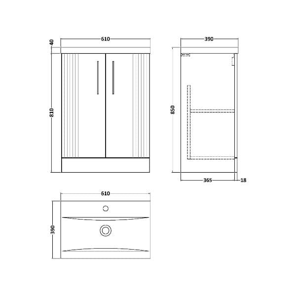 Nuie Floor Standing Vanity Units,Modern Vanity Units,Basins With Floor Standing Vanity Units,Nuie Nuie Deco 2 Door Floorstanding Vanity Unit With Basin-1 600mm Wide