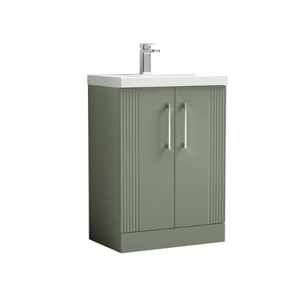 Nuie Floor Standing Vanity Units,Modern Vanity Units,Basins With Floor Standing Vanity Units,Nuie Satin Reed Green Nuie Deco 2 Door Floorstanding Vanity Unit With Basin-1 600mm Wide