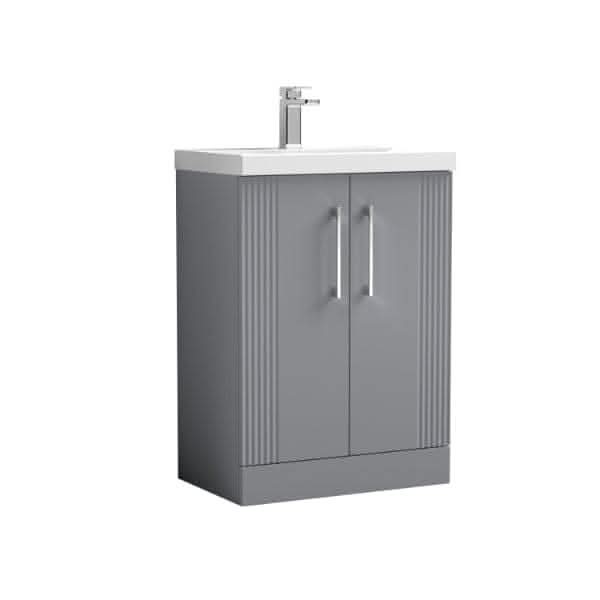 Nuie Floor Standing Vanity Units,Modern Vanity Units,Basins With Floor Standing Vanity Units,Nuie Satin Grey Nuie Deco 2 Door Floorstanding Vanity Unit With Basin-2 600mm Wide
