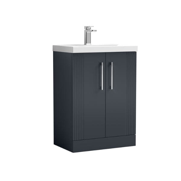 Nuie Floor Standing Vanity Units,Modern Vanity Units,Basins With Floor Standing Vanity Units,Nuie Satin Anthracite Nuie Deco 2 Door Floorstanding Vanity Unit With Basin-2 600mm Wide