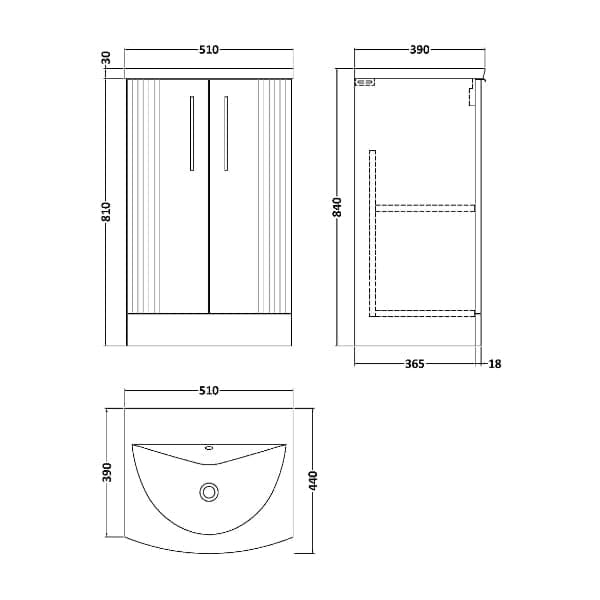 Nuie Floor Standing Vanity Units,Modern Vanity Units,Basins With Floor Standing Vanity Units,Nuie Nuie Deco 2 Door Floorstanding Vanity Unit With Basin-4 500mm Wide