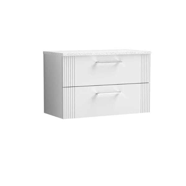 Nuie Wall Hung Vanity Units,Modern Vanity Units,Basins With Wall Hung Vanity Units,Nuie Satin White / Sparkling White Worktop Nuie Deco 2 Drawer Wall Hung Vanity Unit 800mm Wide