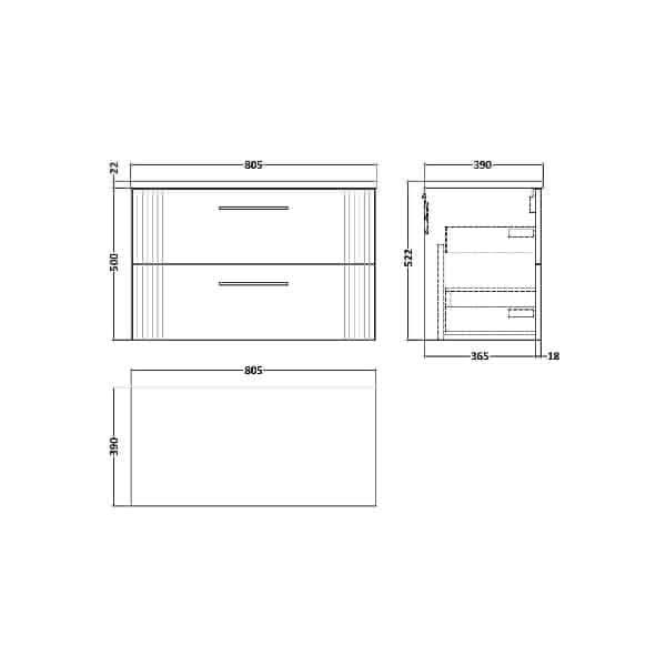 Nuie Wall Hung Vanity Units,Modern Vanity Units,Basins With Wall Hung Vanity Units,Nuie Nuie Deco 2 Drawer Wall Hung Vanity Unit 800mm Wide