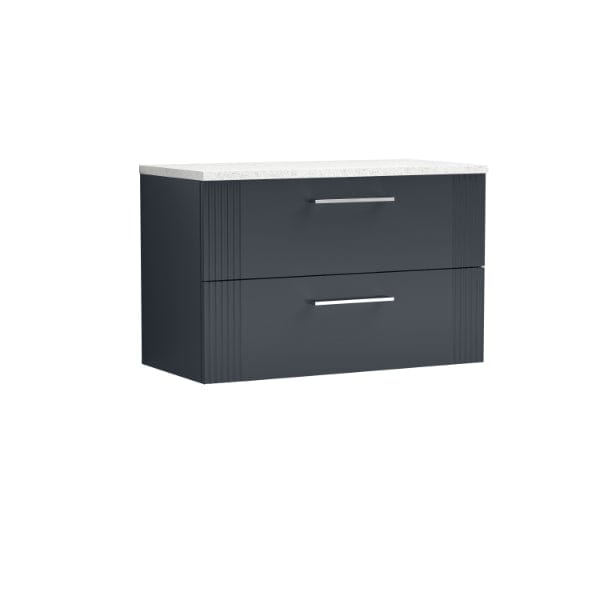 Nuie Wall Hung Vanity Units,Modern Vanity Units,Basins With Wall Hung Vanity Units,Nuie Satin Anthracite / Sparkling White Worktop Nuie Deco 2 Drawer Wall Hung Vanity Unit 800mm Wide