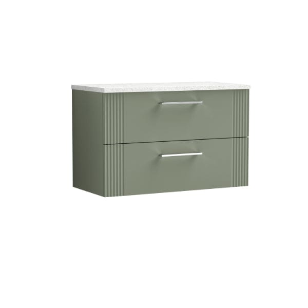 Nuie Wall Hung Vanity Units,Modern Vanity Units,Basins With Wall Hung Vanity Units,Nuie Satin Reed Green / Sparkling White Worktop Nuie Deco 2 Drawer Wall Hung Vanity Unit 800mm Wide