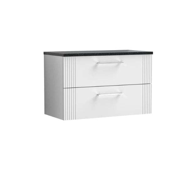 Nuie Wall Hung Vanity Units,Modern Vanity Units,Basins With Wall Hung Vanity Units,Nuie Satin White / Sparkling Black Worktop Nuie Deco 2 Drawer Wall Hung Vanity Unit 800mm Wide