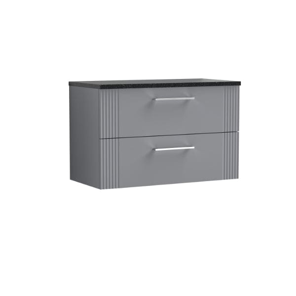Nuie Wall Hung Vanity Units,Modern Vanity Units,Basins With Wall Hung Vanity Units,Nuie Satin Grey / Sparkling Black Worktop Nuie Deco 2 Drawer Wall Hung Vanity Unit 800mm Wide