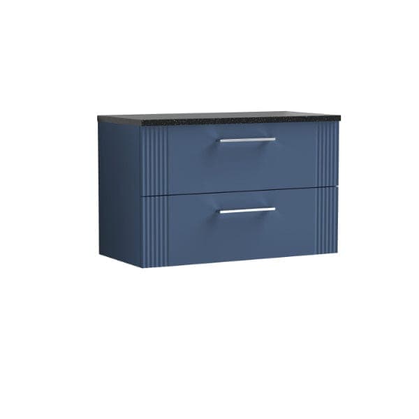 Nuie Wall Hung Vanity Units,Modern Vanity Units,Basins With Wall Hung Vanity Units,Nuie Satin Blue / Sparkling Black Worktop Nuie Deco 2 Drawer Wall Hung Vanity Unit 800mm Wide