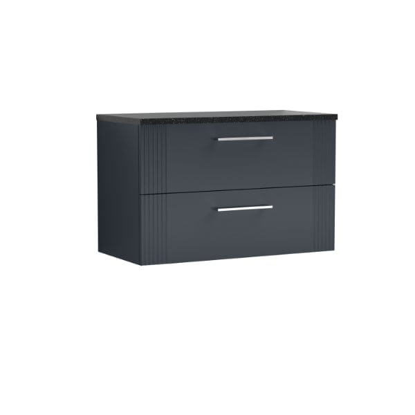Nuie Wall Hung Vanity Units,Modern Vanity Units,Basins With Wall Hung Vanity Units,Nuie Satin Anthracite / Sparkling Black Worktop Nuie Deco 2 Drawer Wall Hung Vanity Unit 800mm Wide