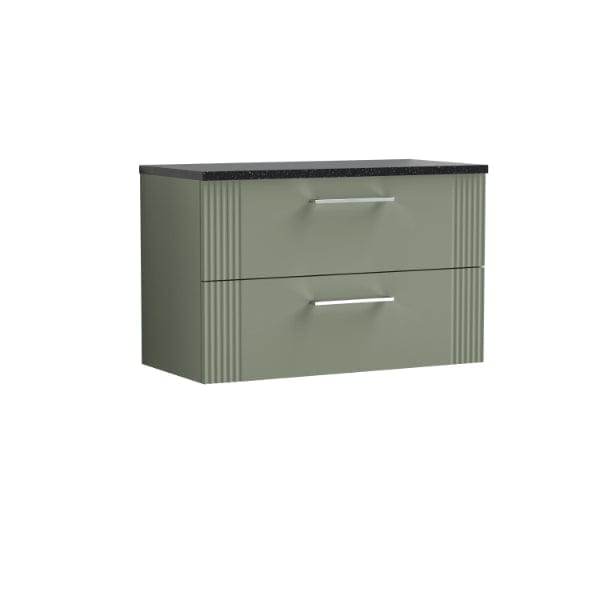 Nuie Wall Hung Vanity Units,Modern Vanity Units,Basins With Wall Hung Vanity Units,Nuie Satin Reed Green / Sparkling Black Worktop Nuie Deco 2 Drawer Wall Hung Vanity Unit 800mm Wide