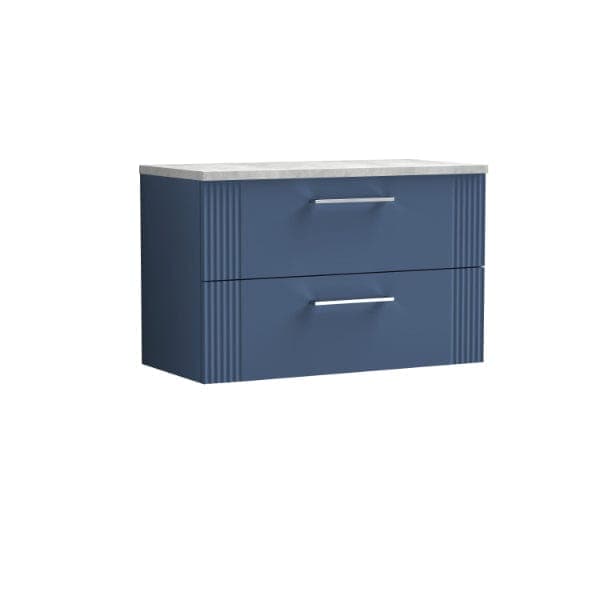 Nuie Wall Hung Vanity Units,Modern Vanity Units,Basins With Wall Hung Vanity Units,Nuie Satin Blue / Bellato Grey Worktop Nuie Deco 2 Drawer Wall Hung Vanity Unit 800mm Wide