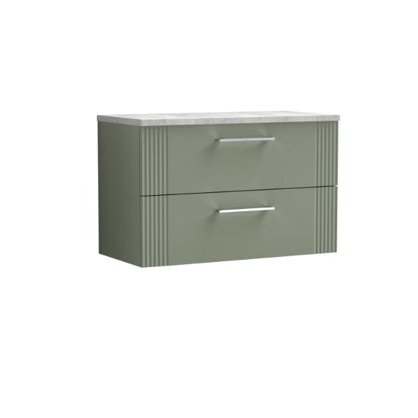 Nuie Wall Hung Vanity Units,Modern Vanity Units,Basins With Wall Hung Vanity Units,Nuie Satin Reed Green / Bellato Grey Worktop Nuie Deco 2 Drawer Wall Hung Vanity Unit 800mm Wide