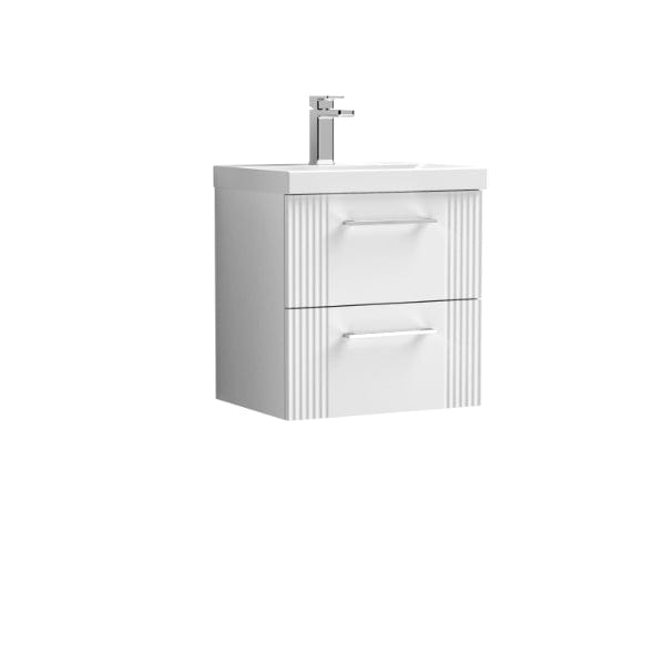 Nuie Wall Hung Vanity Units,Modern Vanity Units,Basins With Wall Hung Vanity Units,Nuie Satin White Nuie Deco 2 Drawer Wall Hung Vanity Unit With Basin-1 500mm Wide