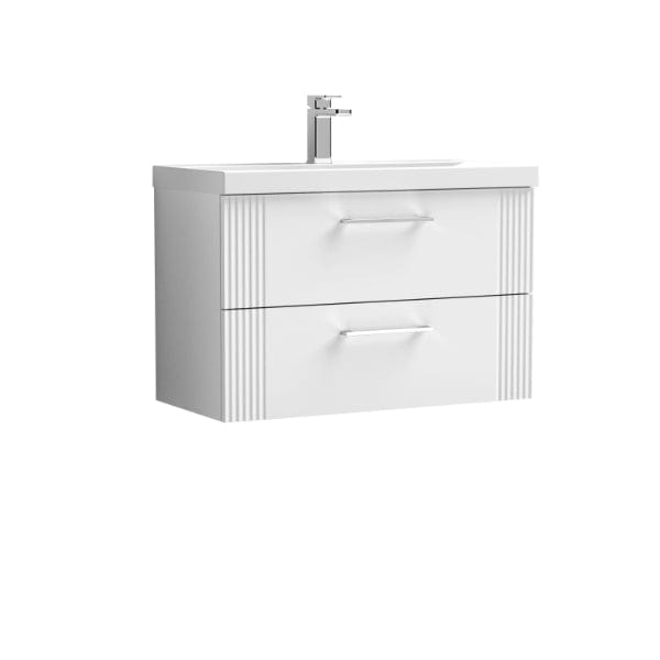 Nuie Wall Hung Vanity Units,Modern Vanity Units,Basins With Wall Hung Vanity Units,Nuie Satin White Nuie Deco 2 Drawer Wall Hung Vanity Unit With Basin-2 800mm Wide