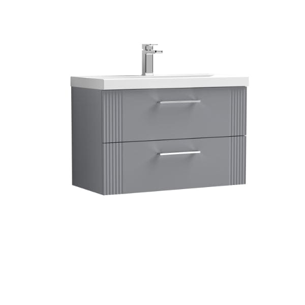 Nuie Wall Hung Vanity Units,Modern Vanity Units,Basins With Wall Hung Vanity Units,Nuie Satin Grey Nuie Deco 2 Drawer Wall Hung Vanity Unit With Basin-2 800mm Wide