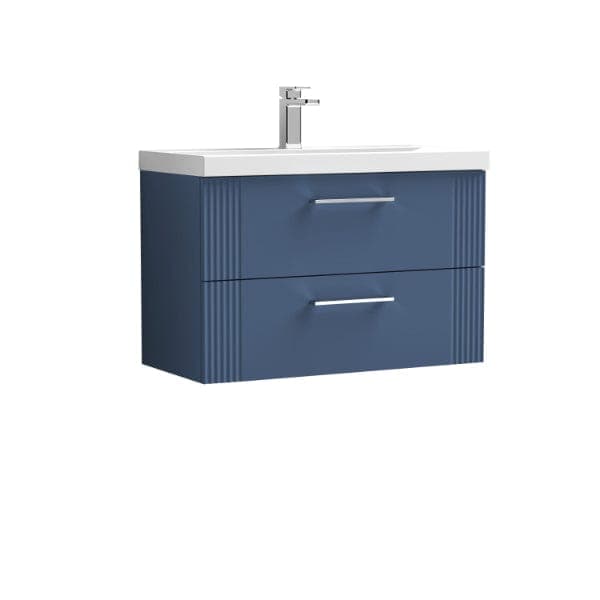 Nuie Wall Hung Vanity Units,Modern Vanity Units,Basins With Wall Hung Vanity Units,Nuie Satin Blue Nuie Deco 2 Drawer Wall Hung Vanity Unit With Basin-2 800mm Wide