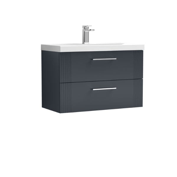 Nuie Wall Hung Vanity Units,Modern Vanity Units,Basins With Wall Hung Vanity Units,Nuie Satin Anthracite Nuie Deco 2 Drawer Wall Hung Vanity Unit With Basin-2 800mm Wide