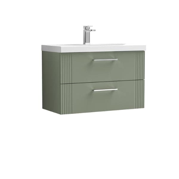 Nuie Wall Hung Vanity Units,Modern Vanity Units,Basins With Wall Hung Vanity Units,Nuie Satin Reed Green Nuie Deco 2 Drawer Wall Hung Vanity Unit With Basin-2 800mm Wide