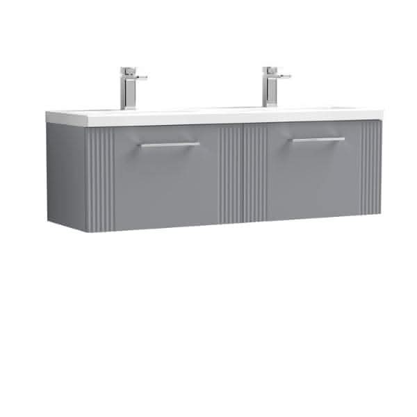 Nuie Wall Hung Vanity Units,Modern Vanity Units,Basins With Wall Hung Vanity Units, Nuie Satin Grey Nuie Deco 2 Drawer Wall Hung Vanity Unit With Double Ceramic Basin 1200mm Wide