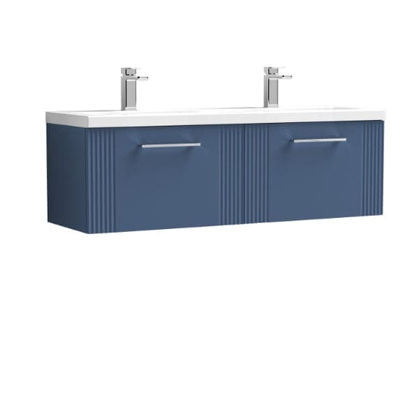 Nuie Wall Hung Vanity Units,Modern Vanity Units,Basins With Wall Hung Vanity Units, Nuie Satin Blue Nuie Deco 2 Drawer Wall Hung Vanity Unit With Double Ceramic Basin 1200mm Wide