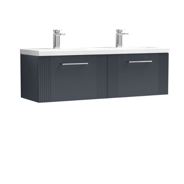 Nuie Wall Hung Vanity Units,Modern Vanity Units,Basins With Wall Hung Vanity Units, Nuie Satin Anthracite Nuie Deco 2 Drawer Wall Hung Vanity Unit With Double Ceramic Basin 1200mm Wide