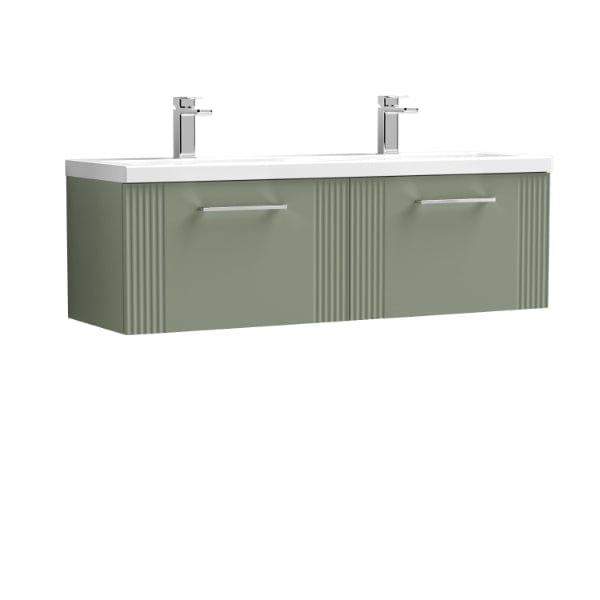 Nuie Wall Hung Vanity Units,Modern Vanity Units,Basins With Wall Hung Vanity Units, Nuie Satin Reed Green Nuie Deco 2 Drawer Wall Hung Vanity Unit With Double Ceramic Basin 1200mm Wide