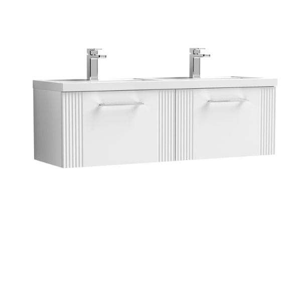 Nuie Wall Hung Vanity Units,Modern Vanity Units,Basins With Wall Hung Vanity Units,Nuie Satin White Nuie Deco 2 Drawer Wall Hung Vanity Unit With Double Polymarble Basin 1200mm Wide