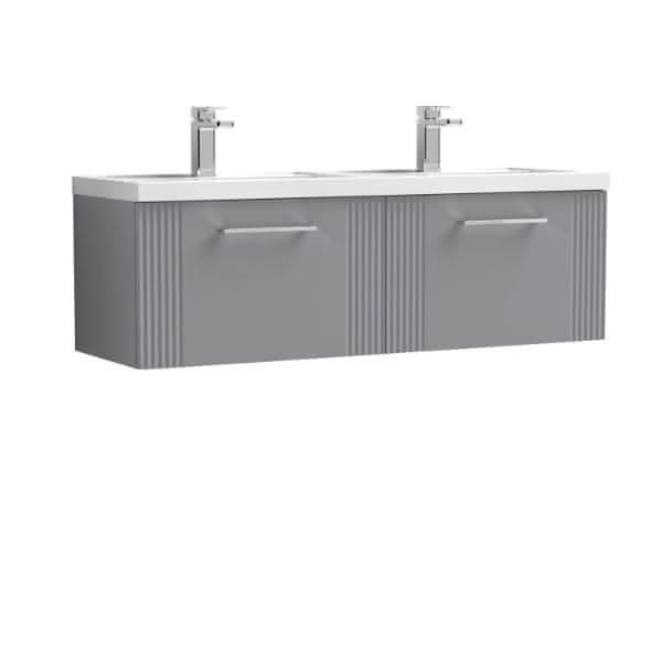 Nuie Wall Hung Vanity Units,Modern Vanity Units,Basins With Wall Hung Vanity Units,Nuie Satin Grey Nuie Deco 2 Drawer Wall Hung Vanity Unit With Double Polymarble Basin 1200mm Wide