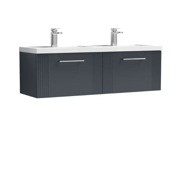 Nuie Wall Hung Vanity Units,Modern Vanity Units,Basins With Wall Hung Vanity Units,Nuie Satin Anthracite Nuie Deco 2 Drawer Wall Hung Vanity Unit With Double Polymarble Basin 1200mm Wide