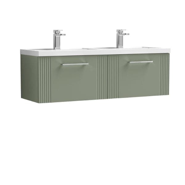 Nuie Wall Hung Vanity Units,Modern Vanity Units,Basins With Wall Hung Vanity Units,Nuie Satin Reed Green Nuie Deco 2 Drawer Wall Hung Vanity Unit With Double Polymarble Basin 1200mm Wide