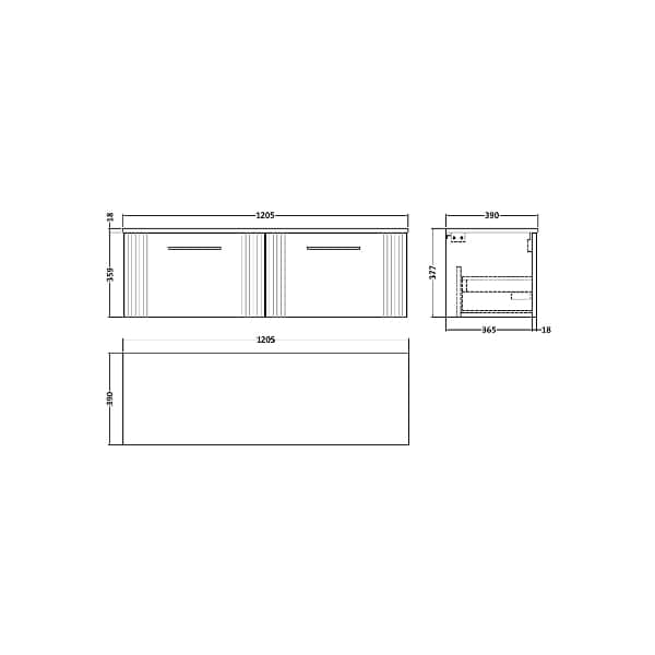 Nuie Wall Hung Vanity Units,Modern Vanity Units,Basins With Wall Hung Vanity Units,Nuie Nuie Deco 2 Drawer Wall Hung Vanity Unit With Worktop 1200mm Wide
