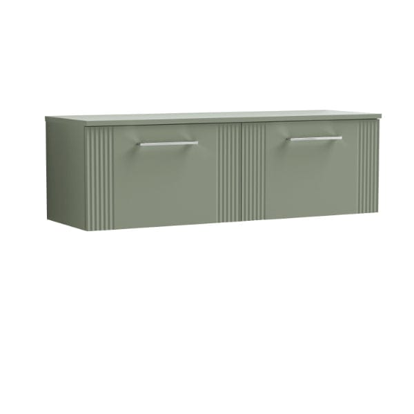 Nuie Wall Hung Vanity Units,Modern Vanity Units,Basins With Wall Hung Vanity Units,Nuie Satin Reed Green Nuie Deco 2 Drawer Wall Hung Vanity Unit With Worktop 1200mm Wide