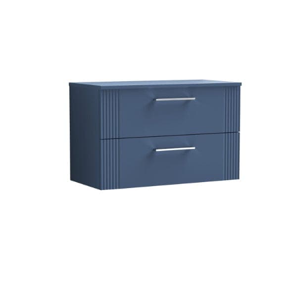 Nuie Wall Hung Vanity Units,Modern Vanity Units,Basins With Wall Hung Vanity Units,Nuie Satin Blue Nuie Deco 2 Drawer Wall Hung Vanity Unit With Worktop 800mm Wide