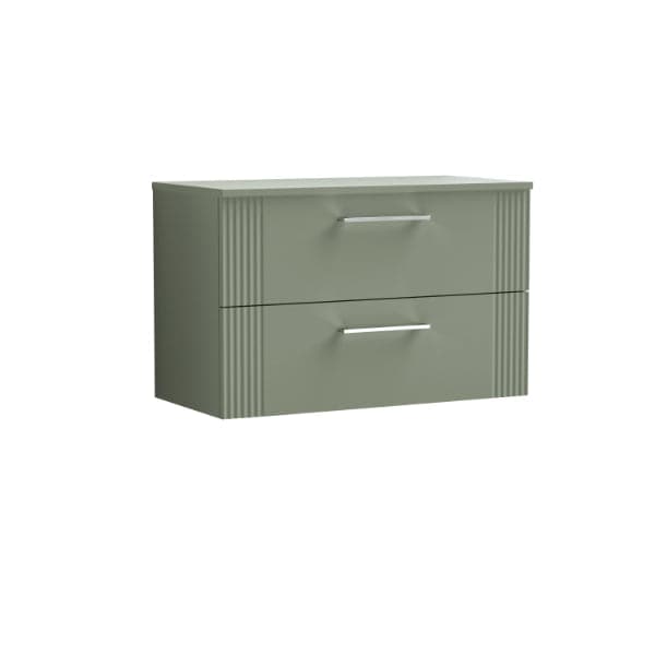 Nuie Wall Hung Vanity Units,Modern Vanity Units,Basins With Wall Hung Vanity Units,Nuie Satin Reed Green Nuie Deco 2 Drawer Wall Hung Vanity Unit With Worktop 800mm Wide
