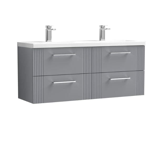 Nuie Wall Hung Vanity Units,Modern Vanity Units,Basins With Wall Hung Vanity Units,Nuie Satin Grey Nuie Deco 4 Drawer Wall Hung Vanity Unit With Double Ceramic Basin 1200mm Wide