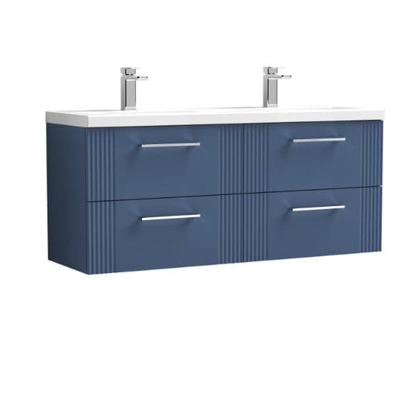 Nuie Wall Hung Vanity Units,Modern Vanity Units,Basins With Wall Hung Vanity Units,Nuie Satin Blue Nuie Deco 4 Drawer Wall Hung Vanity Unit With Double Ceramic Basin 1200mm Wide