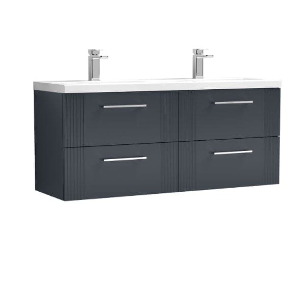Nuie Wall Hung Vanity Units,Modern Vanity Units,Basins With Wall Hung Vanity Units,Nuie Satin Anthracite Nuie Deco 4 Drawer Wall Hung Vanity Unit With Double Ceramic Basin 1200mm Wide