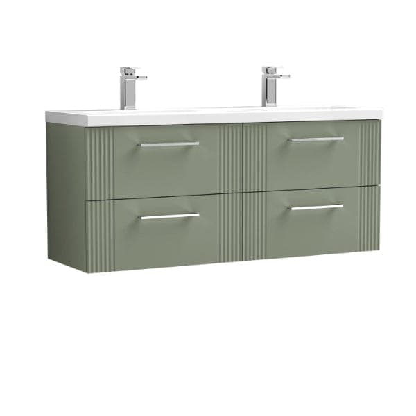 Nuie Wall Hung Vanity Units,Modern Vanity Units,Basins With Wall Hung Vanity Units,Nuie Satin Reed Green Nuie Deco 4 Drawer Wall Hung Vanity Unit With Double Ceramic Basin 1200mm Wide