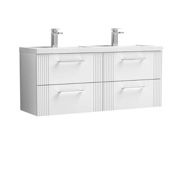 Nuie Wall Hung Vanity Units,Modern Vanity Units,Basins With Wall Hung Vanity Units,Nuie Satin White Nuie Deco 4 Drawer Wall Hung Vanity Unit With Double Polymarble Basin 1200mm Wide