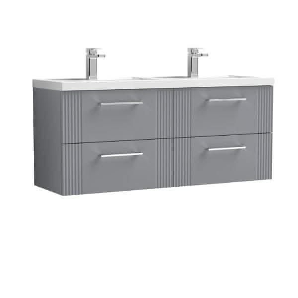 Nuie Wall Hung Vanity Units,Modern Vanity Units,Basins With Wall Hung Vanity Units,Nuie Satin Grey Nuie Deco 4 Drawer Wall Hung Vanity Unit With Double Polymarble Basin 1200mm Wide