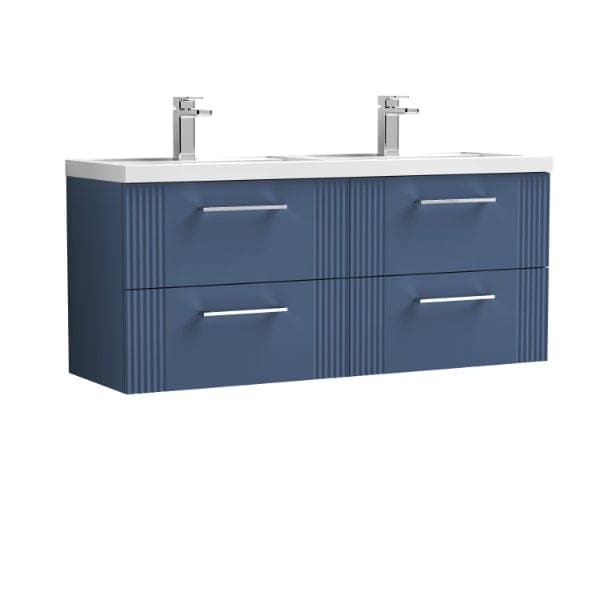 Nuie Wall Hung Vanity Units,Modern Vanity Units,Basins With Wall Hung Vanity Units,Nuie Satin Blue Nuie Deco 4 Drawer Wall Hung Vanity Unit With Double Polymarble Basin 1200mm Wide