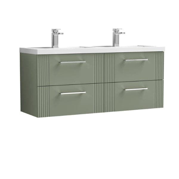 Nuie Wall Hung Vanity Units,Modern Vanity Units,Basins With Wall Hung Vanity Units,Nuie Satin Reed Green Nuie Deco 4 Drawer Wall Hung Vanity Unit With Double Polymarble Basin 1200mm Wide