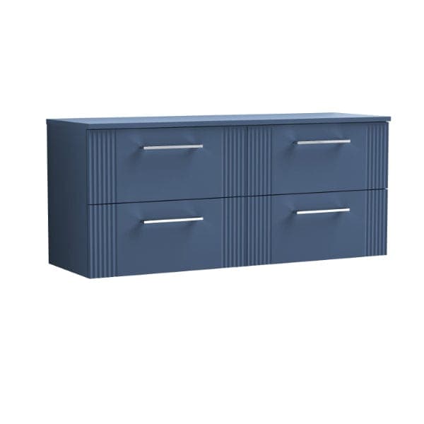 Nuie Wall Hung Vanity Units,Modern Vanity Units,Basins With Wall Hung Vanity Units,Nuie Satin Blue Nuie Deco 4 Drawer Wall Hung Vanity Unit With Worktop 1200mm Wide