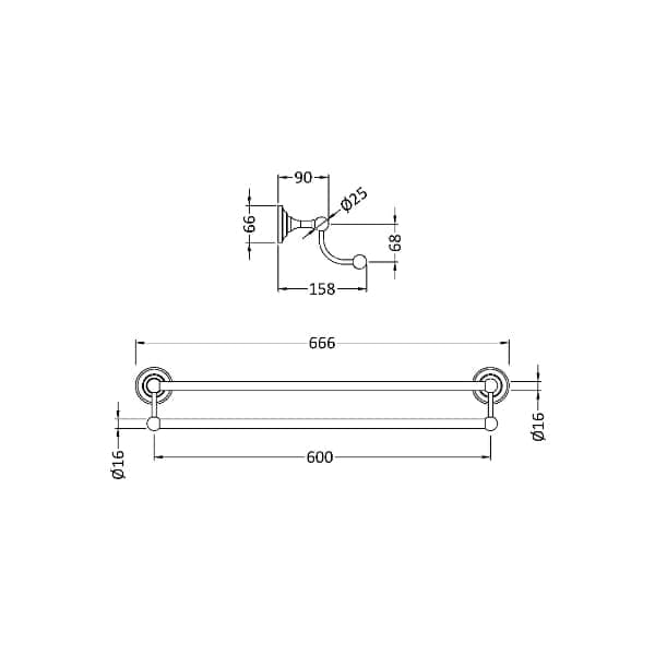 Nuie Towel Bars & Rails Nuie Double Towel Rail - Chrome