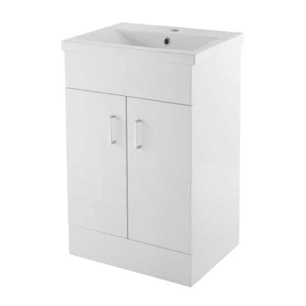 Nuie Floor Standing Vanity Units,Modern Vanity Units,Basins With Floor Standing Vanity Units,Nuie 500mm Nuie Eden 2 Door Floorstanding Vanity Unit With Basin-2 - Gloss White