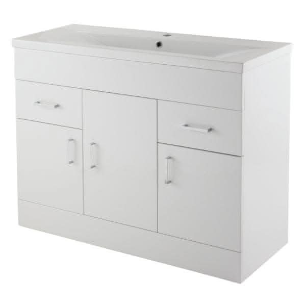 Nuie Floor Standing Vanity Units,Modern Vanity Units,Basins With Floor Standing Vanity Units,Nuie 1000mm Nuie Eden 3 Door Floorstanding Vanity Unit With Basin-1 - Gloss White