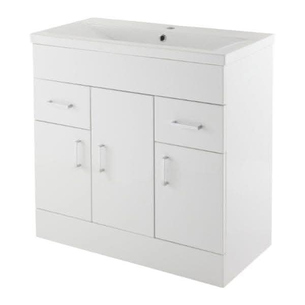 Nuie Floor Standing Vanity Units,Modern Vanity Units,Basins With Floor Standing Vanity Units,Nuie 800mm Nuie Eden 3 Door Floorstanding Vanity Unit With Basin-2 - Gloss White