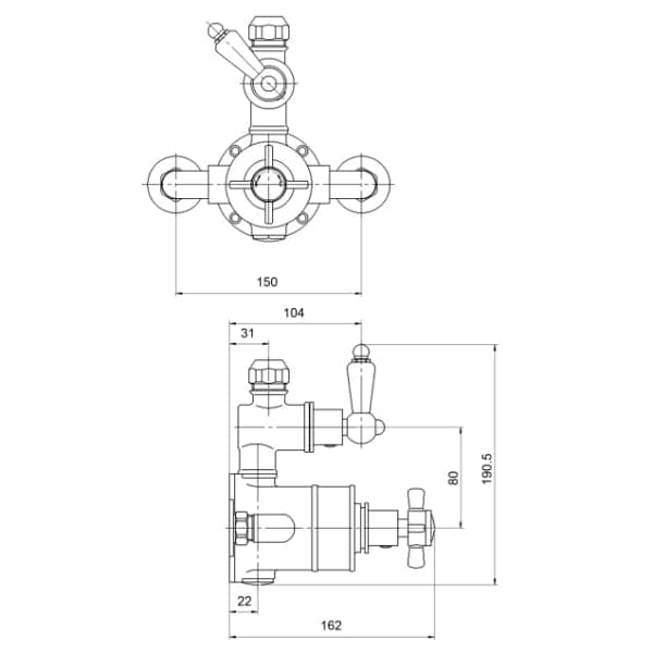 Nuie Exposed Shower Valves Nuie Edwardian Dual Handle 1 Outlet Exposed Shower Valve - Chrome