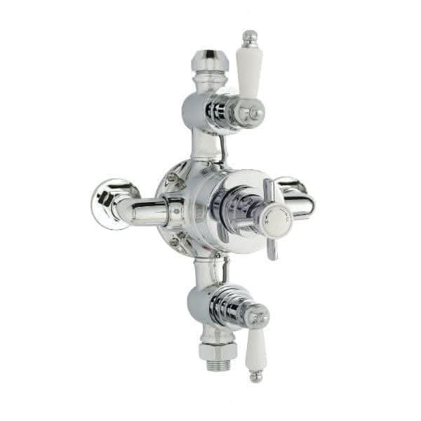 Nuie Exposed Shower Valves Nuie Edwardian Triple Handle 2 Outlet Exposed Shower Valve - Chrome